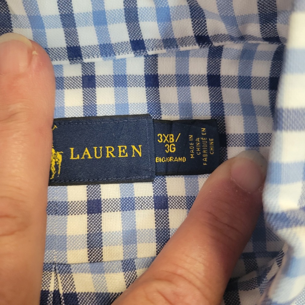 Ralph Lauren Mens 3XB Blue White Gingham Check Button Down Shirt Big & Tall - Picture 4 of 7